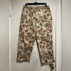 NWOT Rafaella Sz: 14 Colorful Earth Tone Paisley Cropped Capri Flat Front Pant.